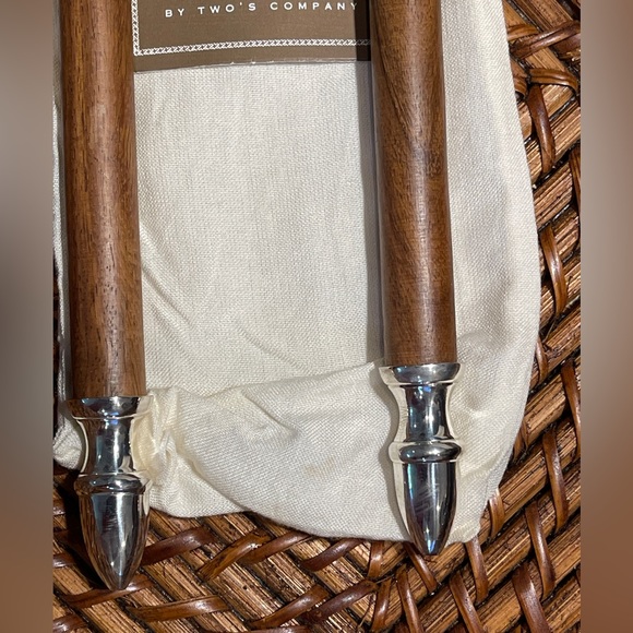 Beautiful Two’s Company Silver Serving Spoon and Fork Set with wood detailing. - Picture 8 of 10